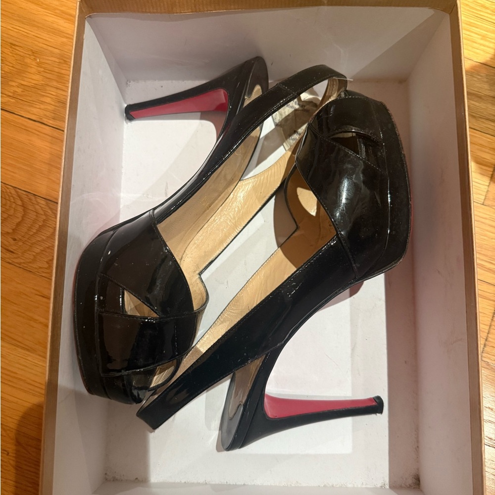 Christian Louboutin Black Peep-Toe Heels